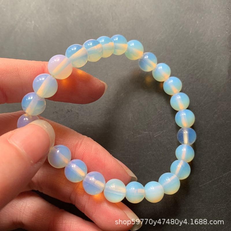 

Браслет из круглых бусин опала ручной работы с синтетическими лунными камнями - Амулет на удачу, аксессуар из бусин 6mm