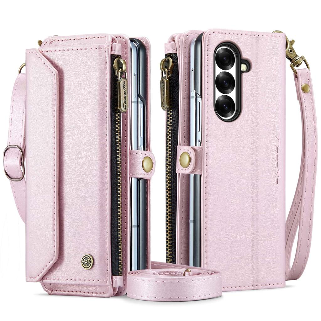 For Samsung Galaxy Z Fold 8 Case Crossbody Zipper Wallet RFID Blocking Card Slot Magnetic Leather Wristlet Flip Cover for Women