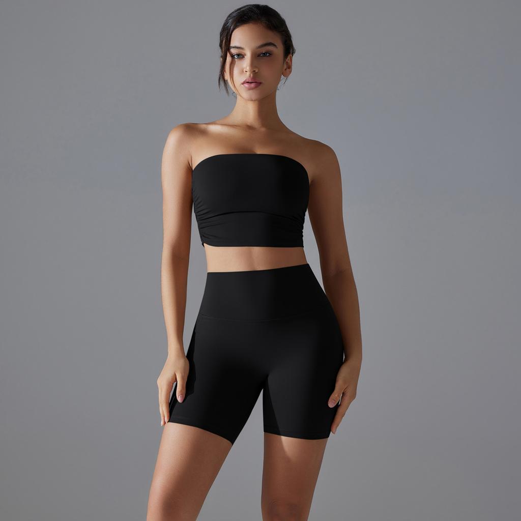 One Piece Pleated Strapless, High Waisted, Hip Lifting, Zero Sensation, No Underwear, Sports Shorts, Fitness Yoga Suit For Women