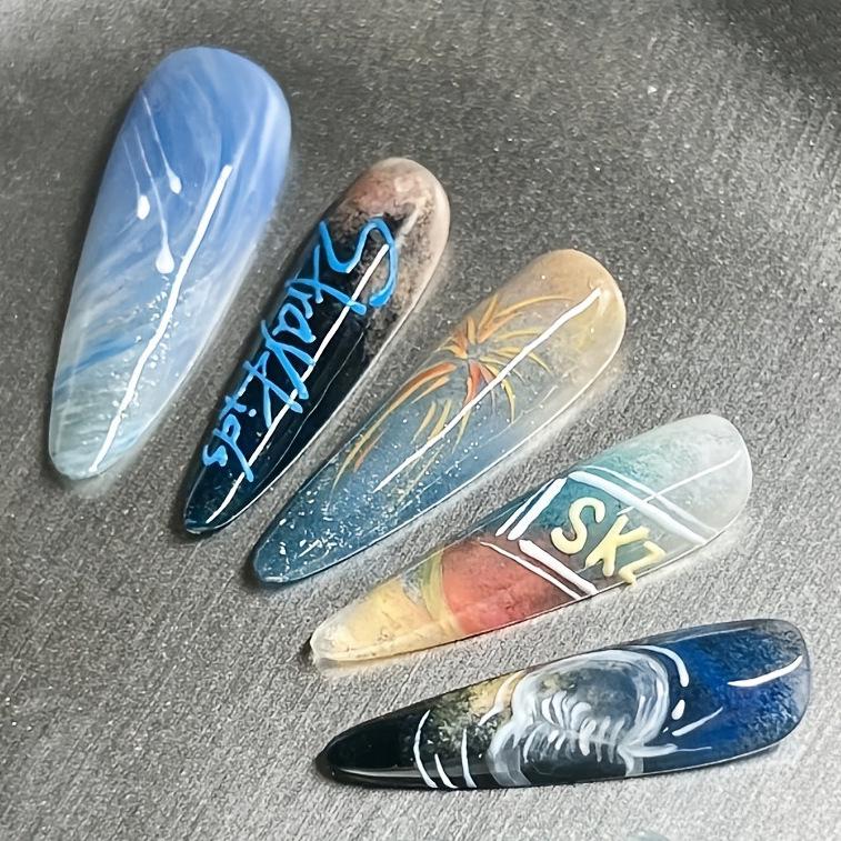 Graffiti Fireworks Nail Stickers: 24-Piece Multicolor Gradient Letter Design, Removable & Wearable.