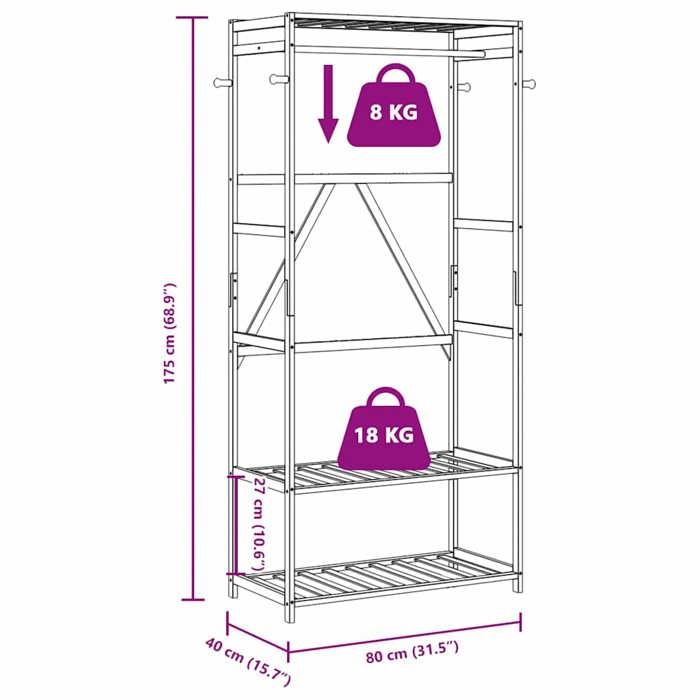 VidaXL Clothes Rack with Shelves 80x40x175 Cm Bamboo, Coat Rack, Coat Rack with Shelf, Clothes Rack with 4008922