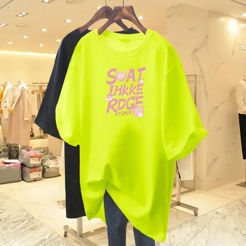 100% pure cotton women's short sleeved T-shirt, informal basic T-shirt with letters printed, loose top, fashionable sweater