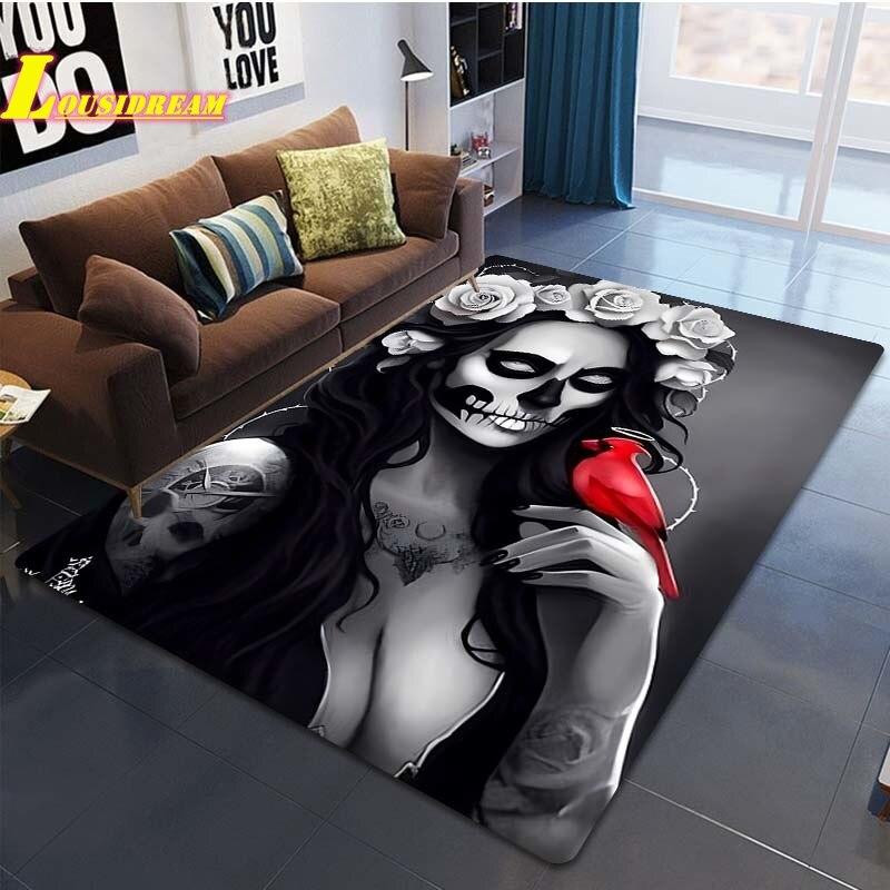 Skull Face Girls Fashion Print Rug Home Decor Rug Living Room Bedroom Dining Bathroom Balcony Rugs Floor Mats Teen Room Decor