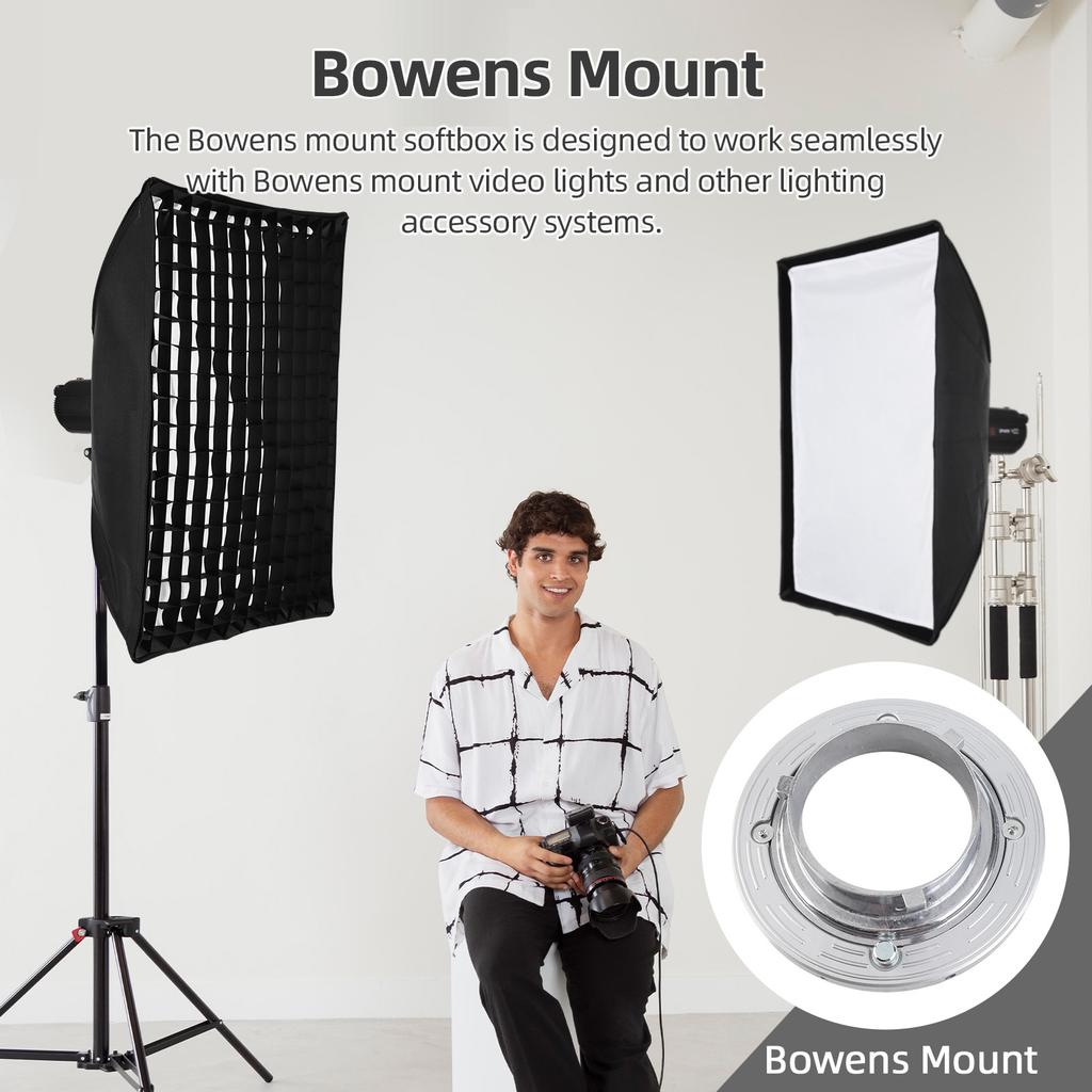 60 * 90cm Quick Release Rectangular Softbox for Bowens Mount Softbox with Grid Soft Cloth and Storage Bag for Product