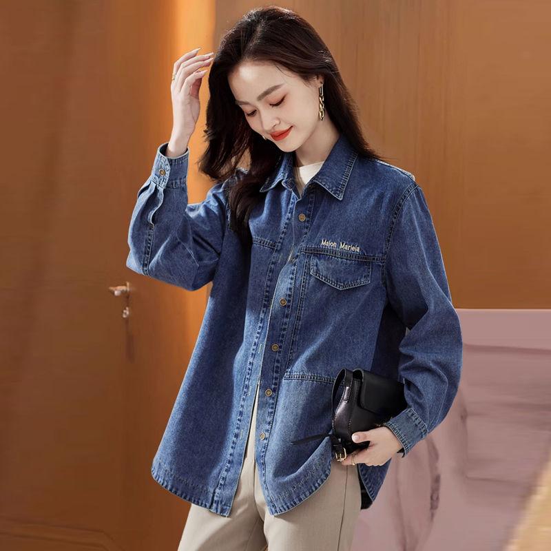 Camisa vaquera de talla grande para mujer, top informal de gran