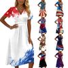 Women’s V Neck Short Sleeve Midi Dress with Star and Stripe Print Casual A Line Fit Comfortable Fabric Summer Style