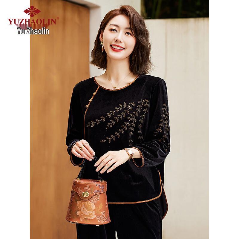 YUZHAOLIN Women s Autumn Gold Velvet Two-Piece Suit 2XL