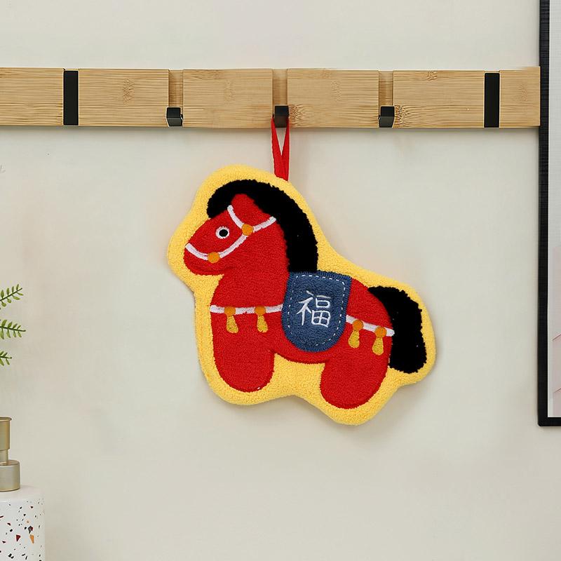Thickened Coral Fleece Hand Towel Kitchen Bathroom Hanging Towel Spring Festival Embroidered Chinese New Year Festive Decoration
