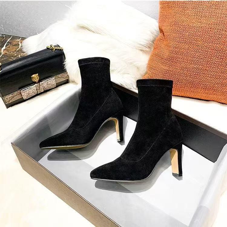 Autumn 2025 Women's Over-the-Knee Suede Boots: Chunky Heel, High Shaft, Elastic, Pointed Toe