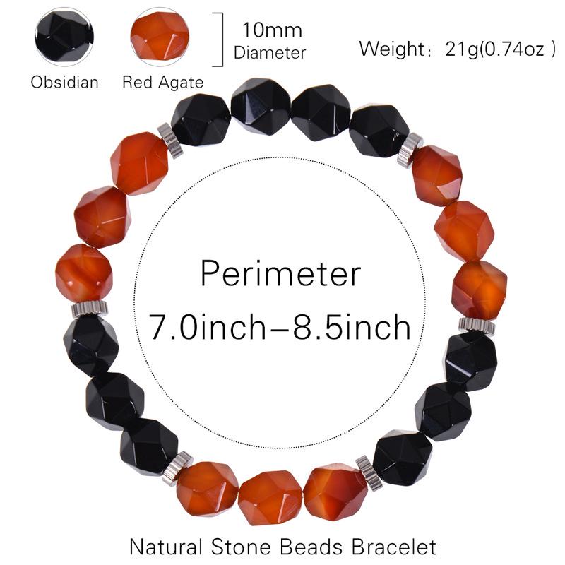 10mm Facettiertes Kristallachat, Schwarzer Obsidian & Tigerauge Stein Armband für Männer & Frauen