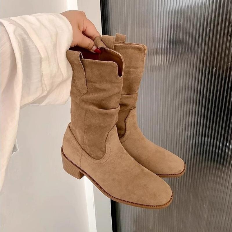 Martin Boots Women's 2025 New Autumn Retro Skinny Versatile High Heel Small Short Boots Western Cowboy Pile Boots