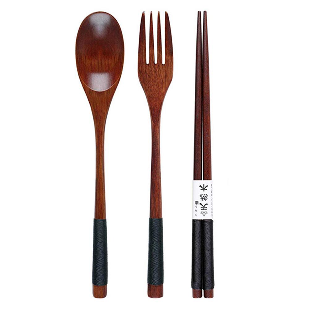 6pc/set Wooden Tableware Set Portable Cutlery Sets with Useful Spoon Fork Chopsticks Travel Gift Dinnerware Suit with Cloth Bag