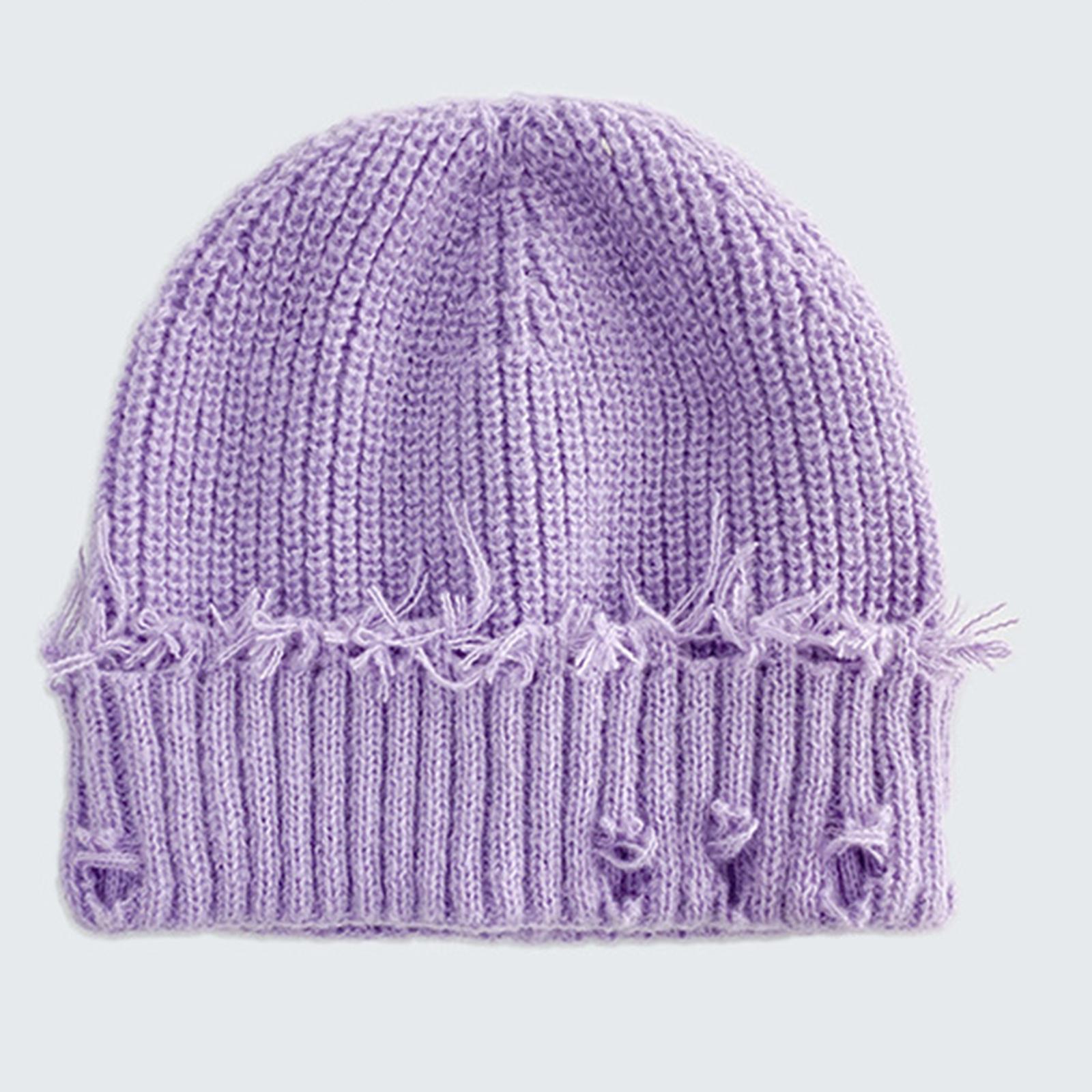 

Женская взрослая вязаная шапка, шерстяная шапка, перфорированная шапка, универсальная и привлекательная, для маленького лица One Size фиолетовый