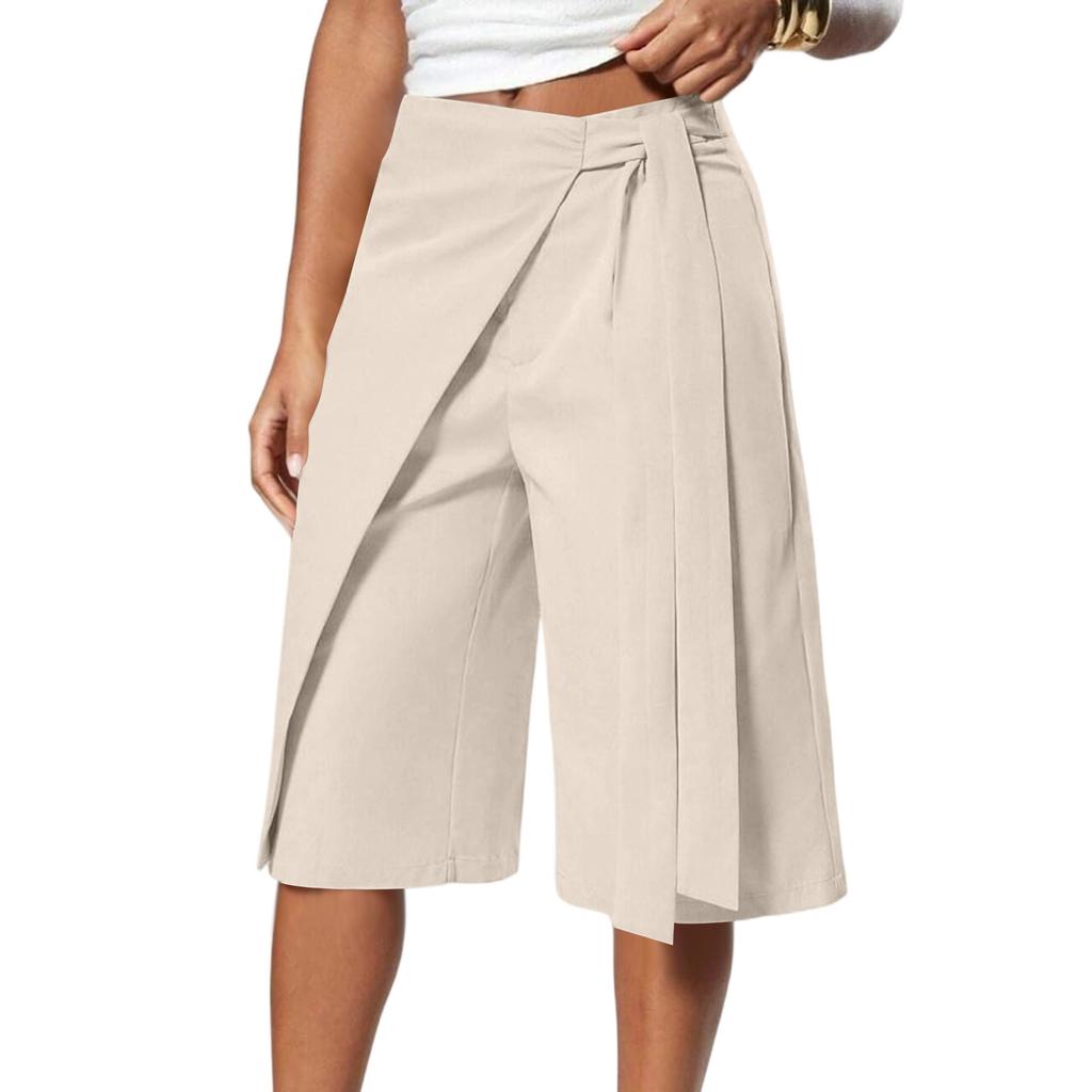 Falda-pantalón de mujer cruzada con cinturón, de imitación, de pierna ancha, para uso Business Casual