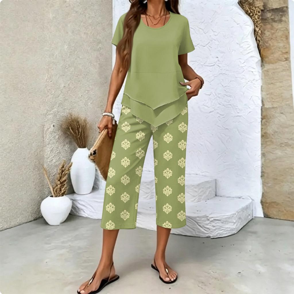 Women's Casual Printed T-Shirt and Pants Set Summer Fashion 2 Piece Outfit