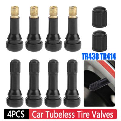 4pcs TR438 Car Tubeless Tire Valves with Dust Cap Rubber Copper Vacuum Tire Air Valve Stems for Car Wheel Tyre Valve Accessories