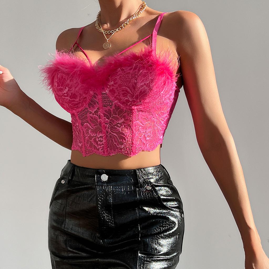 VEZFAA Dámská móda Ležérní Krajkový potisk Léto Jaro Podvazky bez rukávů Sexy body