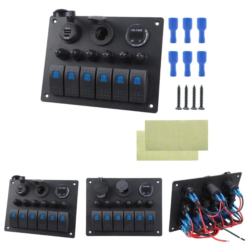 Waterproof 6 Gang Switches Panel with Digital Voltmeter Marine Vehicle Switches