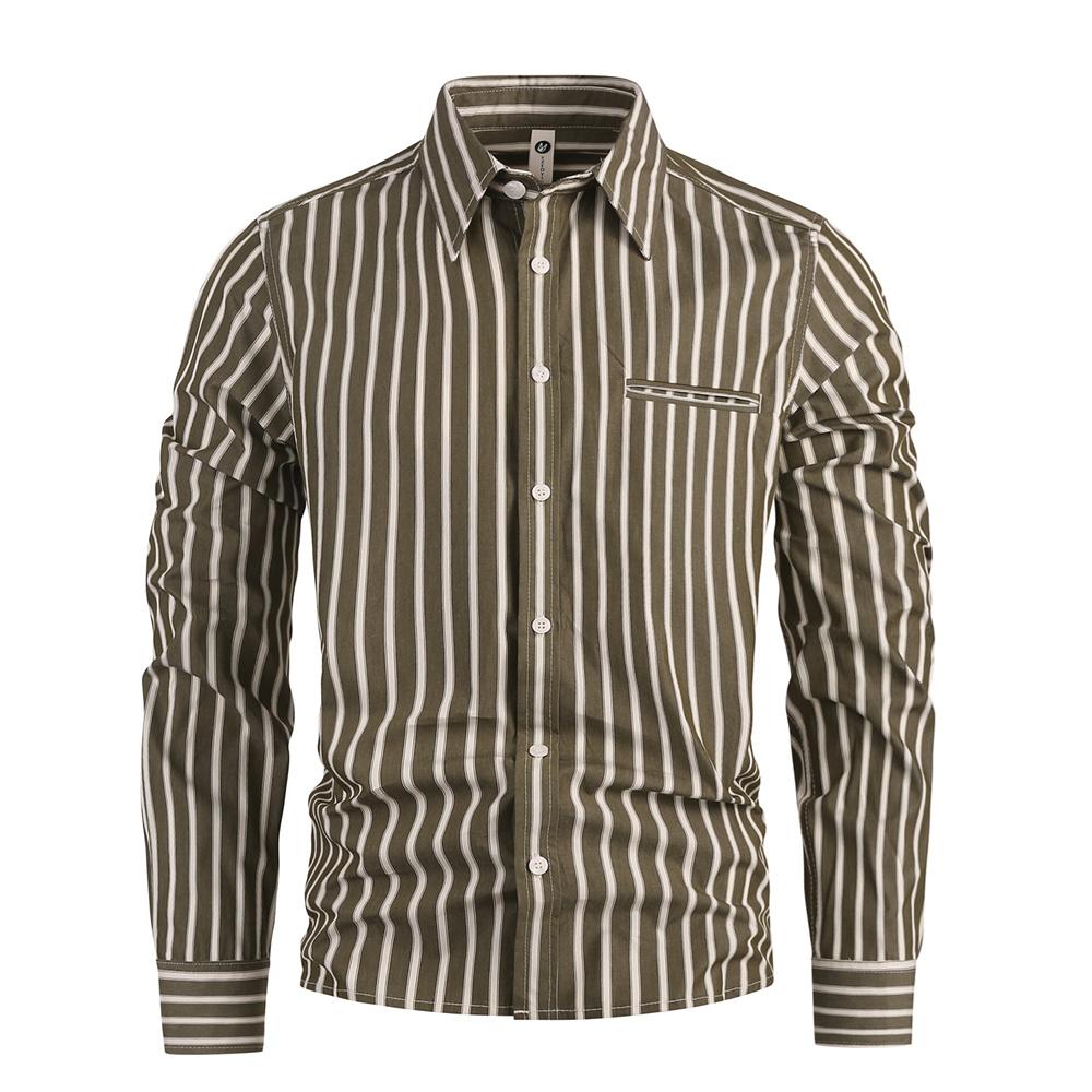 King Billion Original Design Men's Striped Shirt Long Sleeve Cotton Shirts for Men Turn-down Collar Tops England Style Cozy Cardigan Jacket
