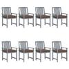 Garden Chairs and Cushions Set of 8 Solid Acacia Wood