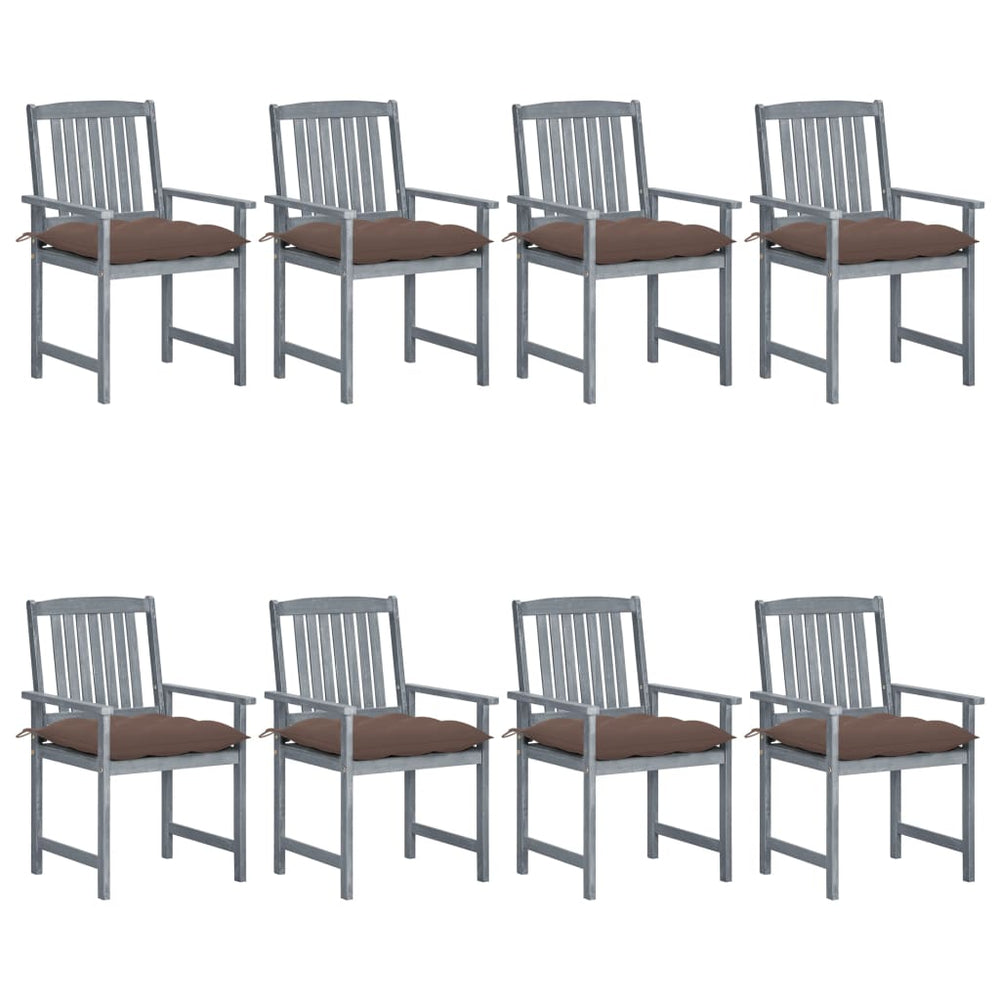 Garden Chairs and Cushions Set of 8 Solid Acacia Wood