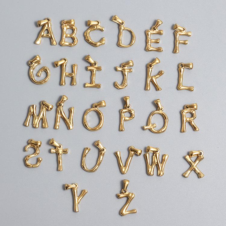 French Bamboo Joint Gold Letter Pendant Necklace - Retro Clavicle Chain Style for Women