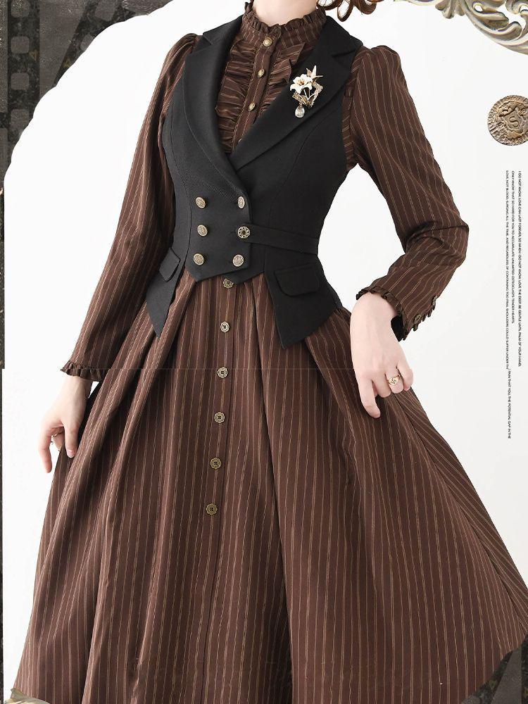 Retro Französischer Stil Sternennacht Taillenbetonierende Weste & Klassisches Kleid Set