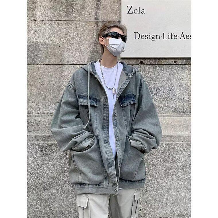 Men's Trendy Distressed Denim Hooded Jacket - Fashionable Spring/Autumn Loose Fit