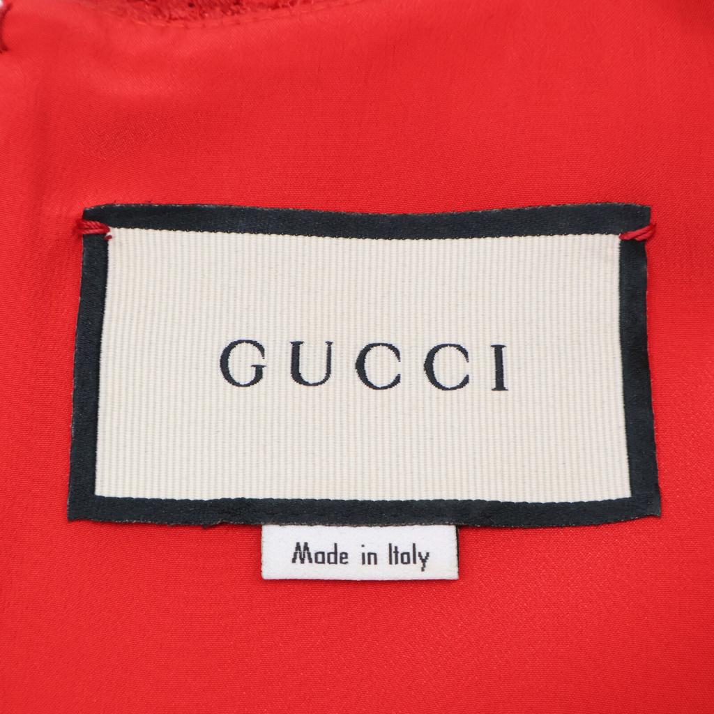 GUCCI 543335 2018 Paramount Sequin Logo Lace Bi-Color Dress dress 36 Red xIvoryUsed