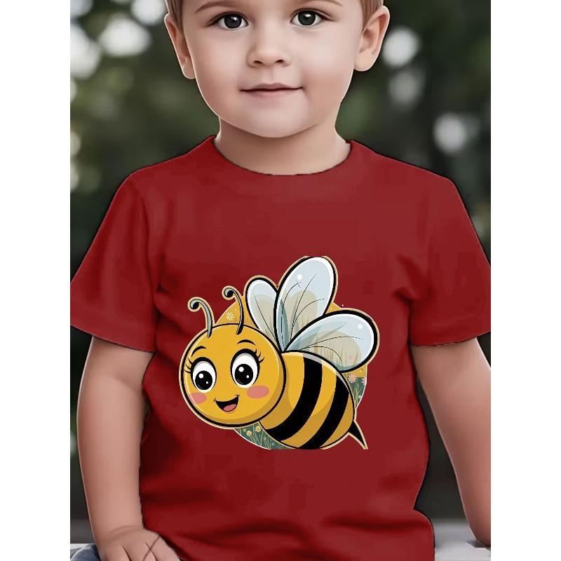 European Sizes Boys' Short-Sleeve Cartoon Bee Cute Joyful Face Fun Summer Breathable Printed Top for Toddlers and Kids