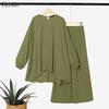 ZANZEA Completo da Donna Casual a Due Pezzi con Blusa a Manica Lunga Irregolare e Pantaloni Lunghi