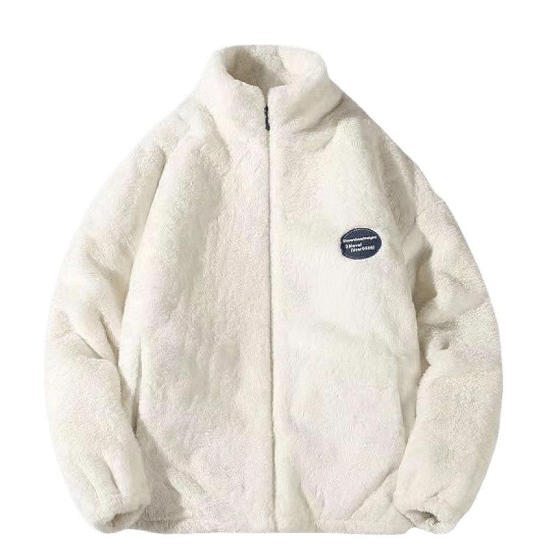 Long Imitation Lamb Wool Tie-dye Men's and Women's Leather Jacket Loose Couple Imitation Rabbit Fur Stand-up Collar Plush Coat