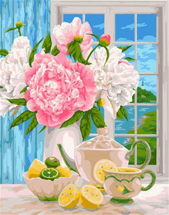 RUOPOTY Oil Painting By Number Rose Drawing On Canvas DIY Coloring By Numbers Flower Kits Acrylic Unique Gifts