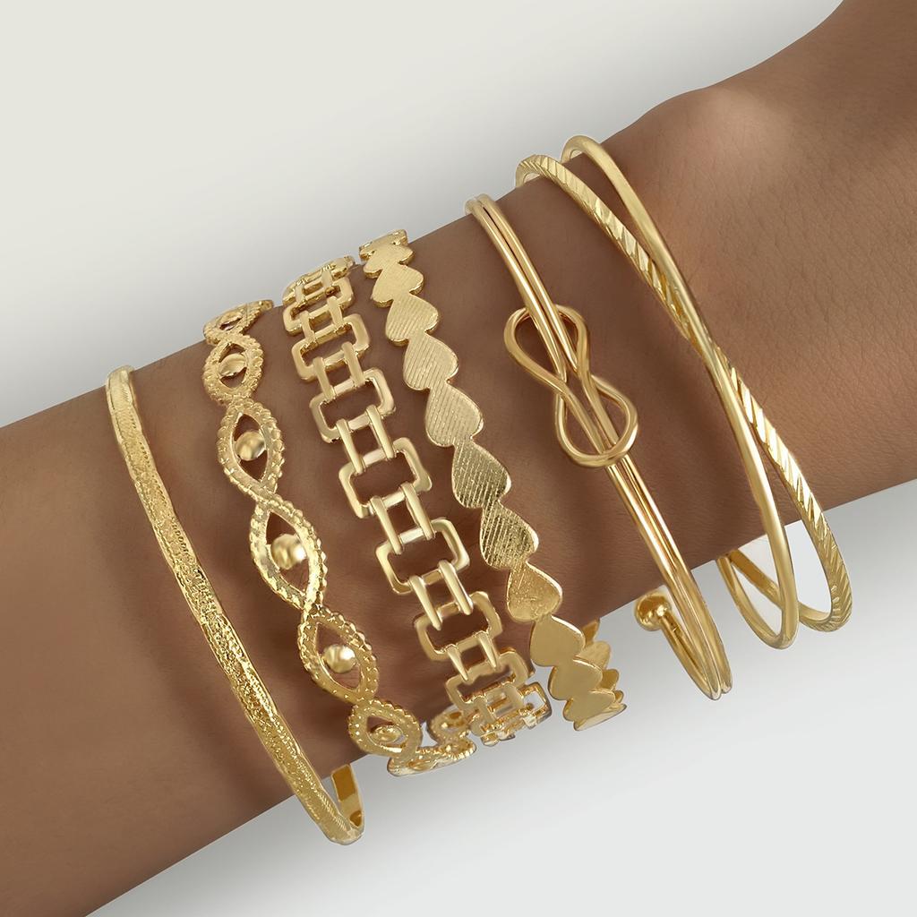 Simple Knot Heart 6pcs/set For Holidays Stackable A Gift Suitable For Daily Wear Classic Chain Design Bracelet Women's  Accessories