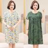Summer Cotton Silk Knee-Length Floral Dress for Middle-Aged and Elderly Women - Short Sleeved, Lightweight, Plus Size, Loose Fit