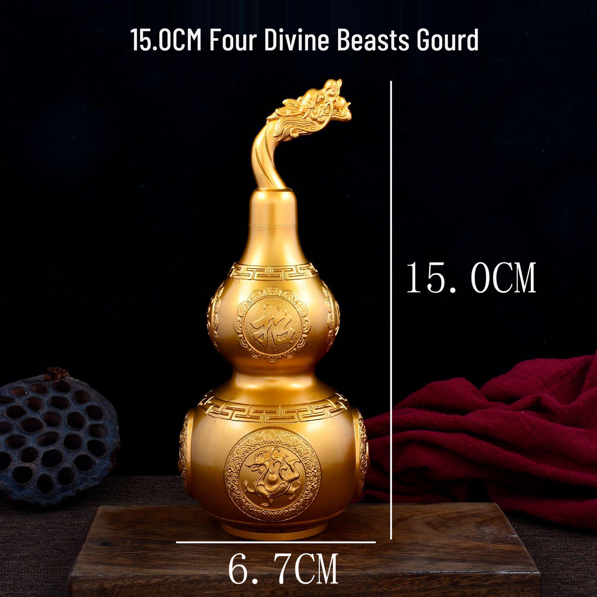 Auspicious Brass Gourd with Four Beasts - Metal Craft Ornament for Home or Office