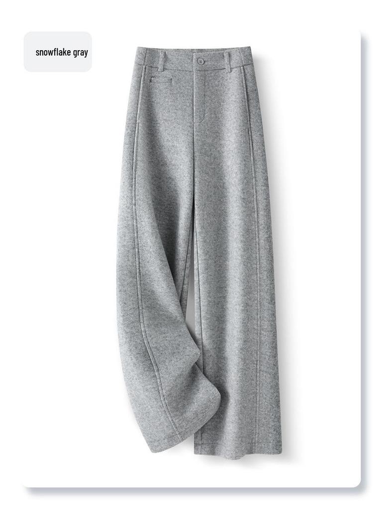 2025 Winter High-Waisted Wool Wide-Leg Pants - Women's Slim Fit, Brown, Flattering Straight-Leg with Drape