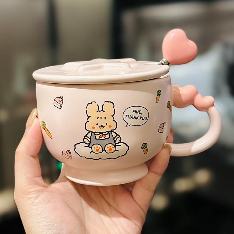 Cute Cartoon Rabbit and Bear Couple Cup Chinese Valentine's Day Gift Ceramic Mug Creative Love Cup Souvenir