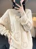 Handmade Women's Loose Knit Wool Sweater - Round Neck, Thick, Trendy, and Stylish Hollow Design.