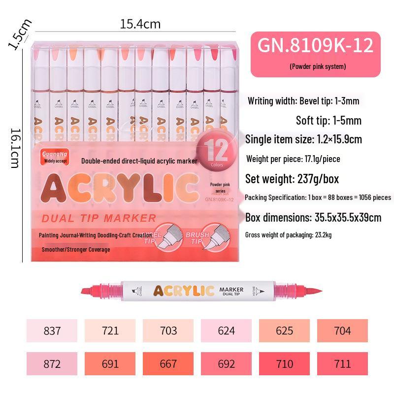Guangna 8109 Stackable Double-ended Acrylic Marker Pens for DIY Doodling, Journaling, and Art