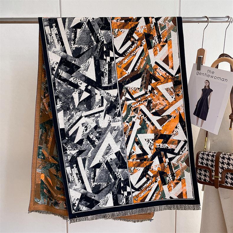 

2024 Осень/Зима Новый утолщенный теплый двухсторонний двухцветный шарф из искусственного кашемира с кисточками, высококачественный воротник-шаль 190x65cm