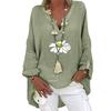 Plus Size Dames Casual Lange Mouw Bloemenprint Los V-hals Shirt Blouse Top