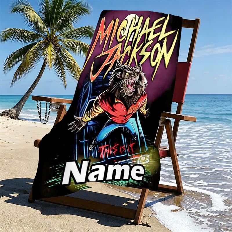 Kişiye Özel İsimli Michael Jackson Baskılı Plaj Havlusu, Gezi Kamp Plaj Partisi Ev Dekorasyonu İçin, Aile ve Arkadaşlar İçin Doğum Günü Hediyesi