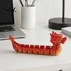 Handcrafted Dragon Boat Ornament 3D Printed Articulated Figurine, Gradient Metallic Statue with Flexible Bendable Body, Colorful Traditional Festival
