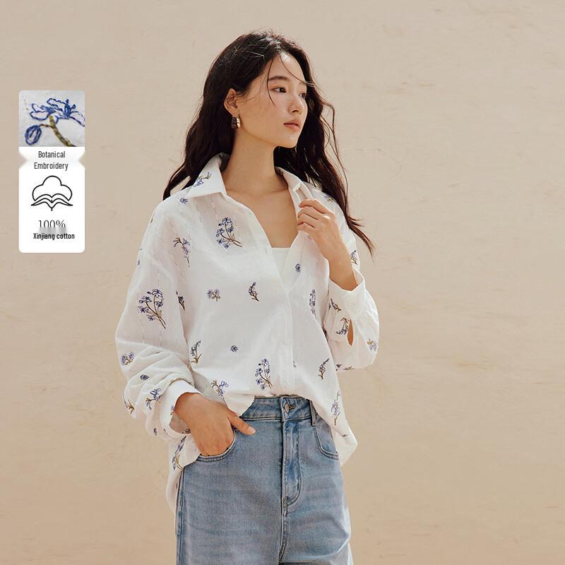 Женская рубашка INMAN с цветочной вышивкой и длинным рукавом S