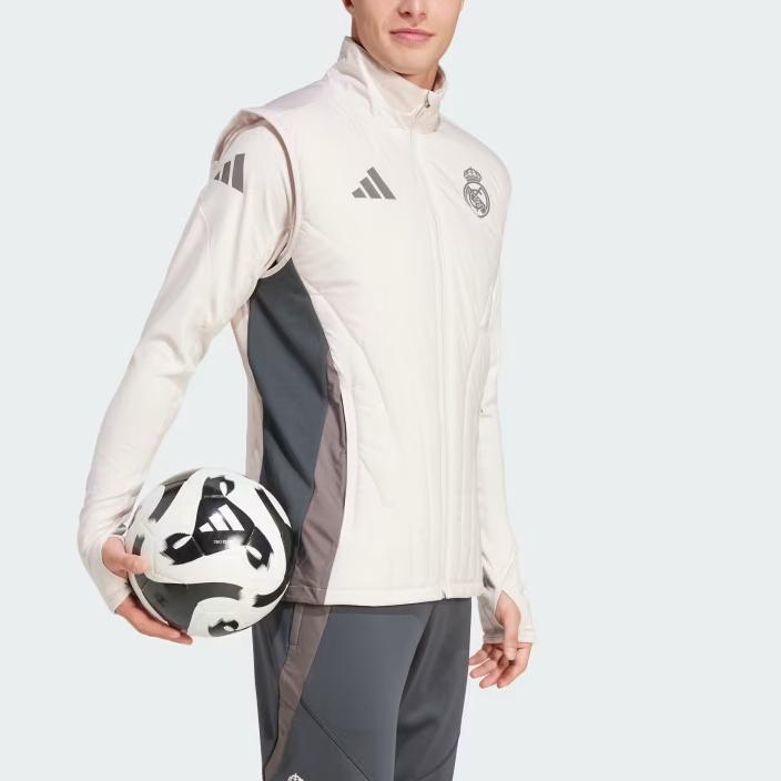 Adidas Originals Real Madrid Winterized Training Series Badge Print Stand Collar Slim Fit Zip Vest Men Vests Gray IT5130