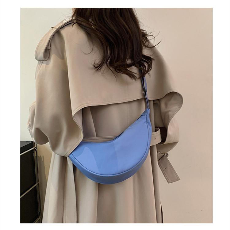 Women Solid Color Zipper Dumpling Bun Crossbody Bag Leisure Inclined Shoulder Bags Adjustable Band Strap Armpit Handbag