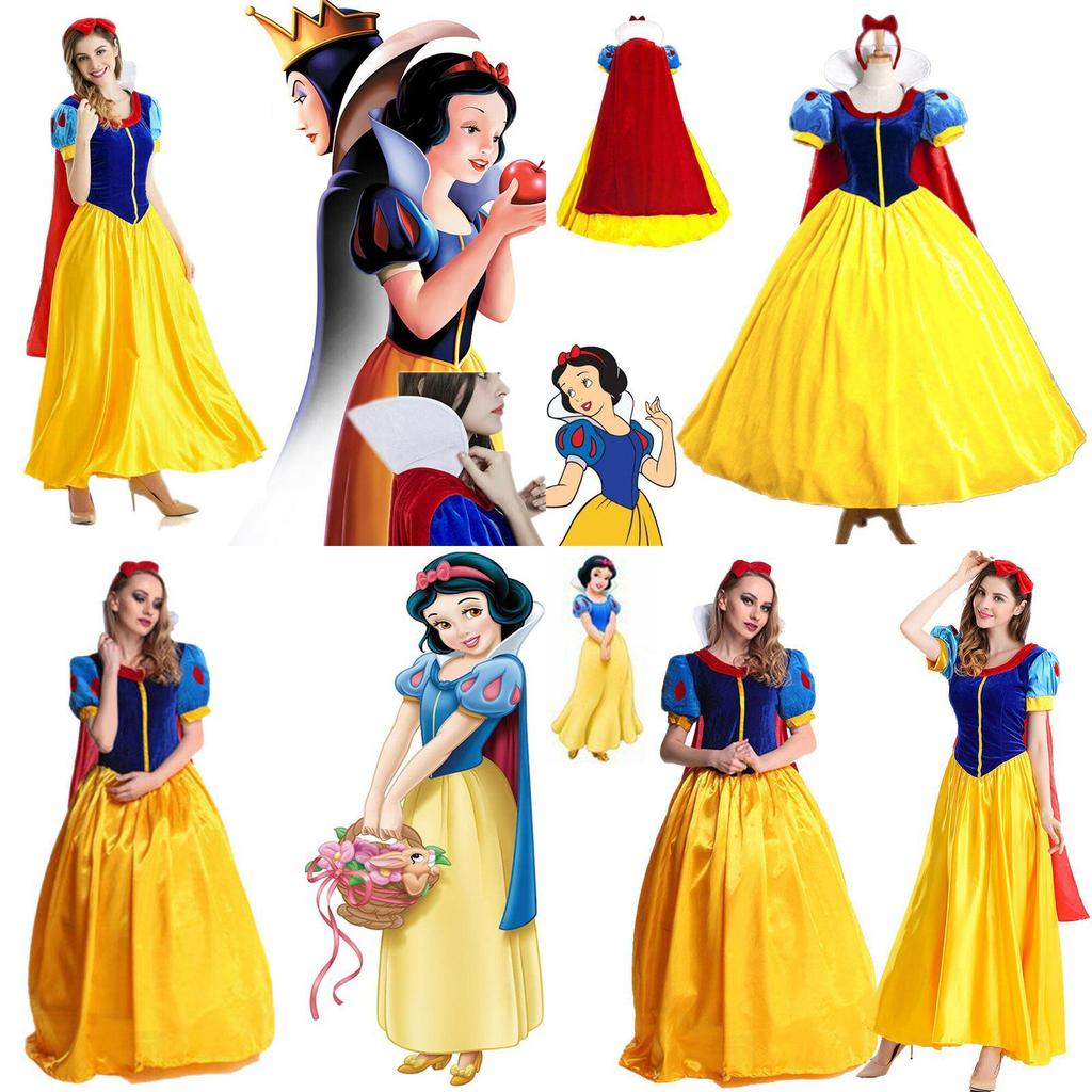 Enchanting Snow White Women Costume Princess Dress With Bustle And Headband For Halloween