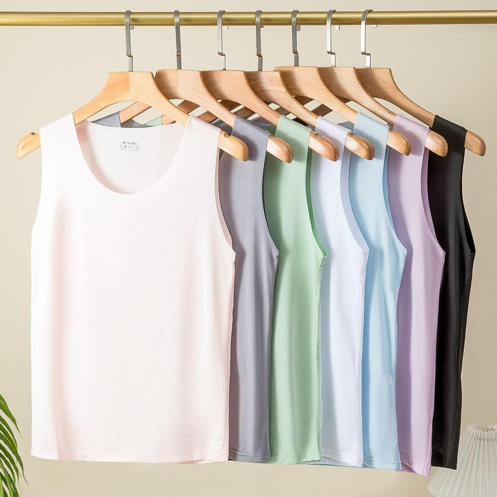 Γυναικείο γιλέκο με πάτο Ice Silk Χωρίς ραφή Αμάνικο Καθαρό Χρώμα Plus Size Strechy στρογγυλή λαιμόκοψη Dry Dry Cooling Camisole Καλοκαιρινό ραντεβού Διακοπές γραφείου