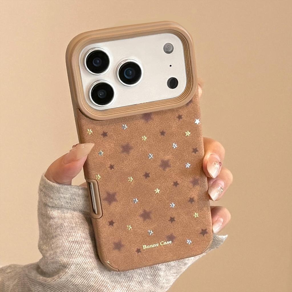 Gilt Stars Are Suitable for Iphone17promax Apple 16 Mobile Phone Case 15 Autumn and Winter Retro Brown 13 Leather 11 Soft Shell